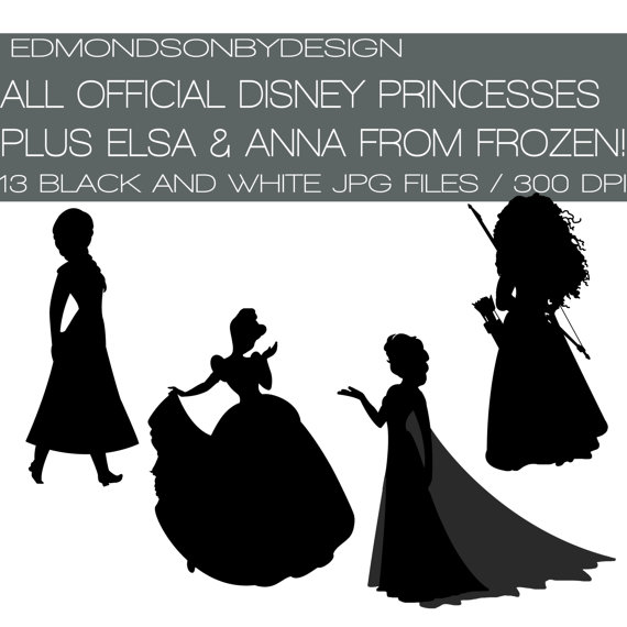 Disney Princess Silhouette Jpg Black And White Clip Art Icons