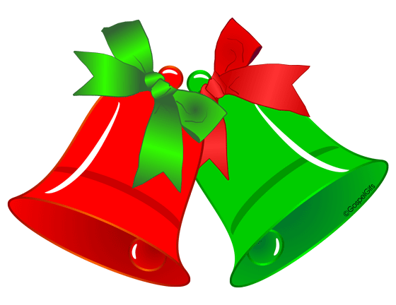 Free Christian Clip Art  Red And Green Christmas Bells With Ribbon