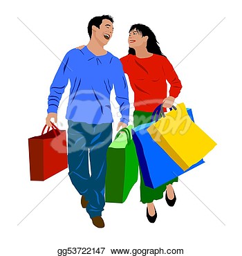 People Shopping Clipart Colored Shopping People