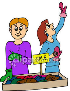 People Shopping For Mittens   Royalty Free Clipart Picture