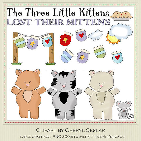 Three Little Kittens Who Lost Their Mittens Clipart By Cheryl Seslar