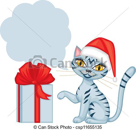 Vectors Of Tabby Cat Wishes Merry Christmas   Tabby Blue Cat In Cap