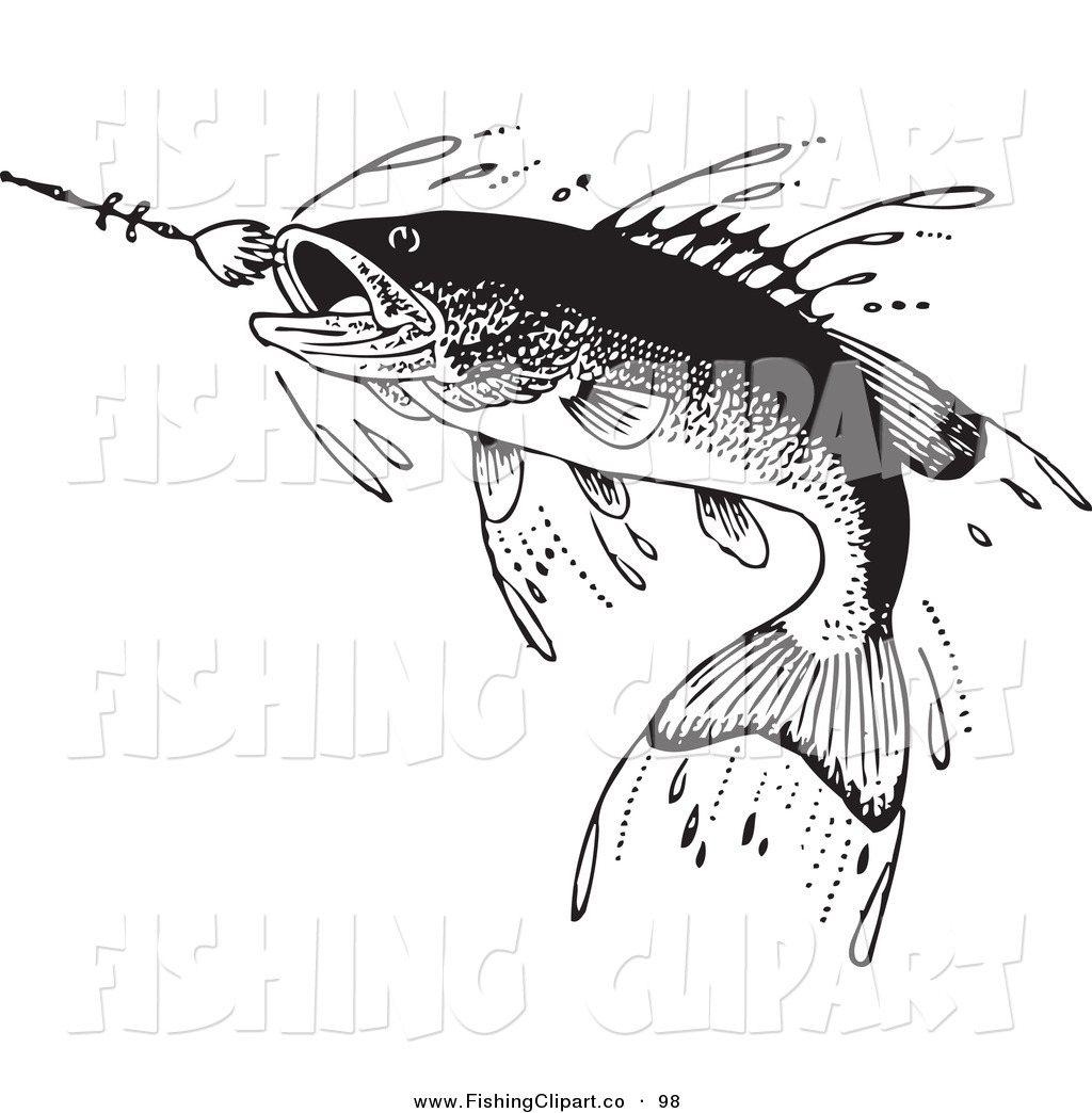 Clip Art Of A Sporty Retro Black And White Fish Swimming Towards A