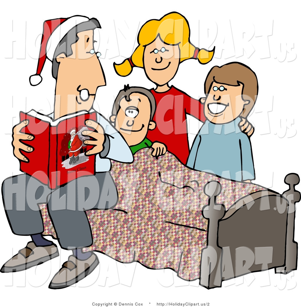     Clip Art Of Children Listening To A Christmas Story Read By Their Dad