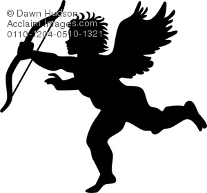 Clipart Image Of Simple Vintage Style Silhouette Of A Cupid Cherub