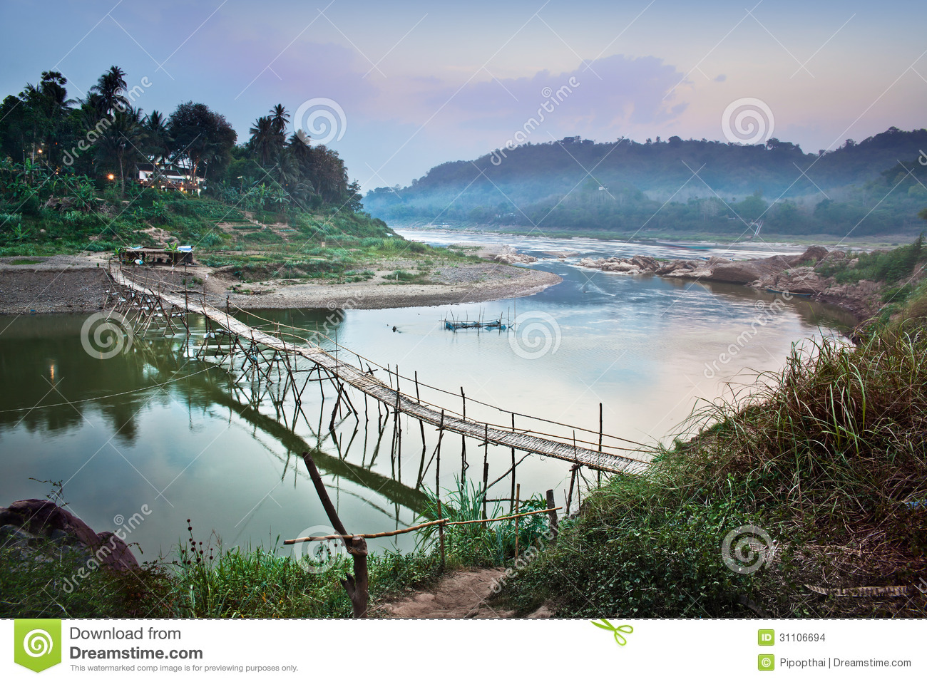 Country Bridge Across Mekong River Luang Prabang Laos  Stock Images    