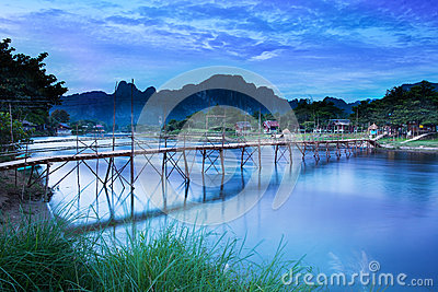 Country Bridge Across Nam Song River Vang Vieng Laos  Stock Photo    