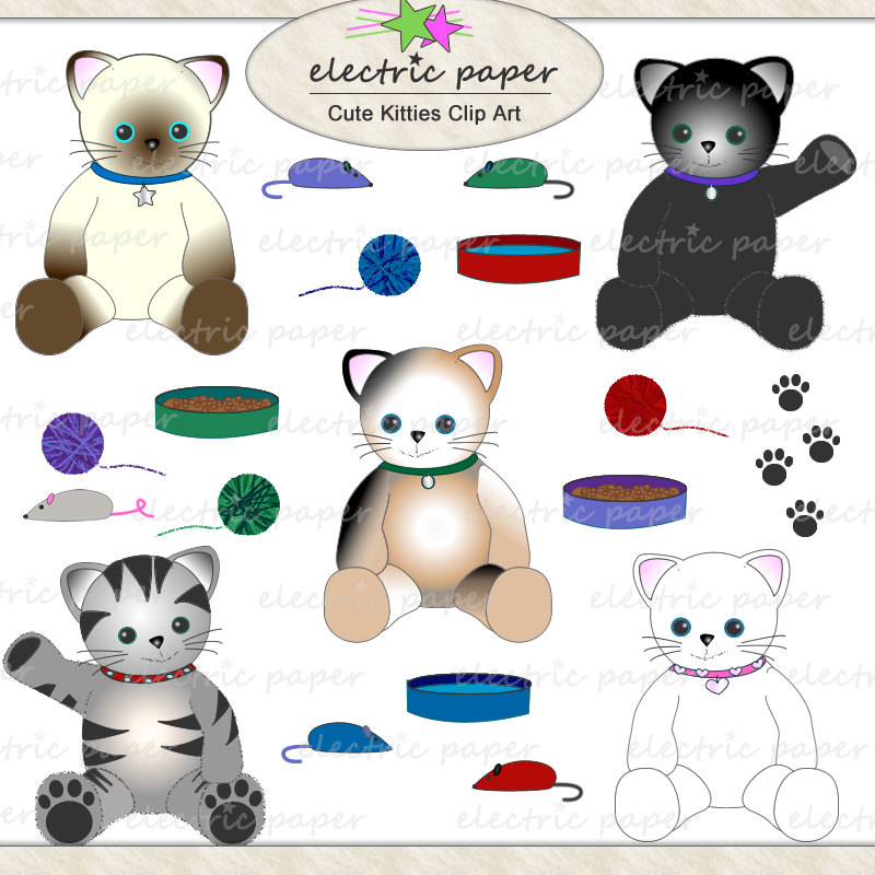 Cute Kittens Cats And Cat Toys Clip Art Set By Electricpaper