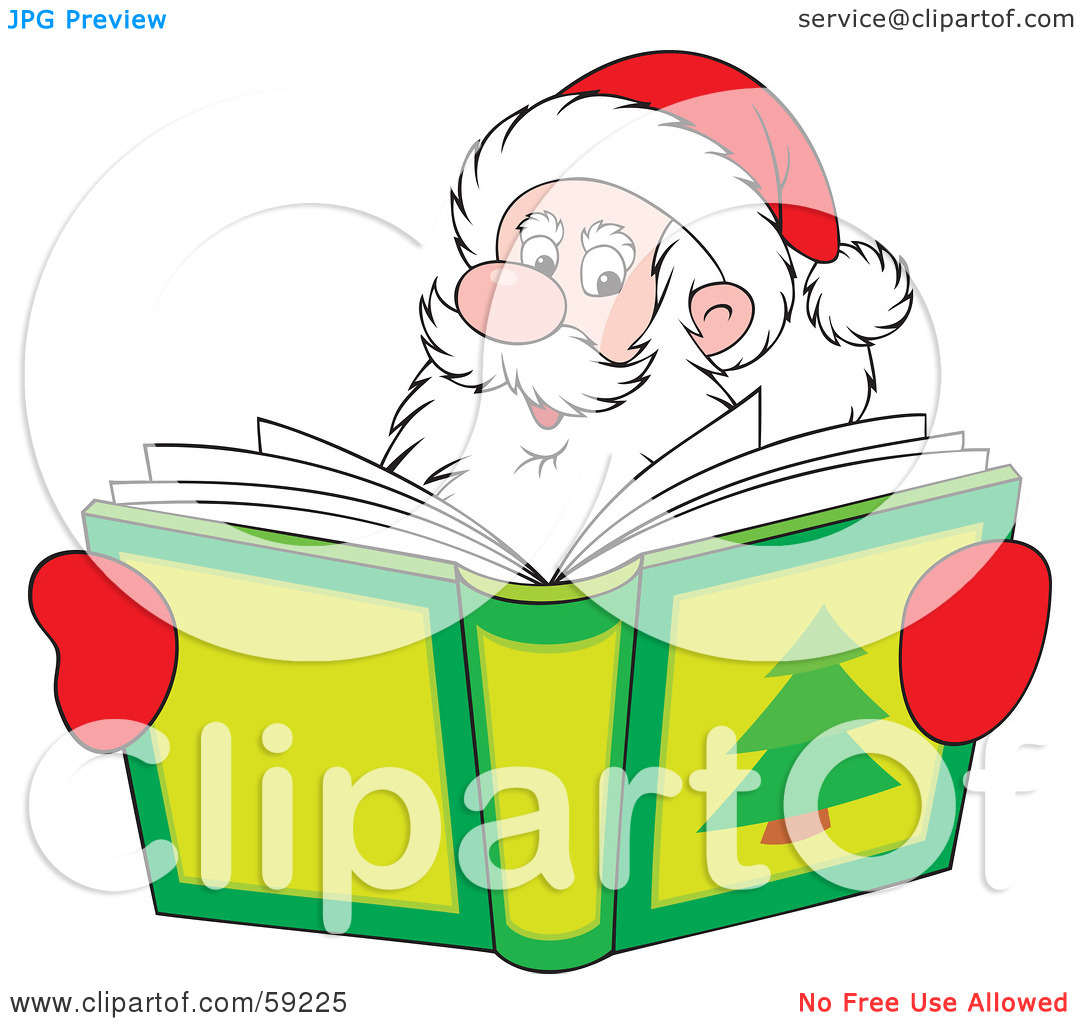 Free  Rf  Clipart Illustration Of Santa Smiling Over A Christmas Story