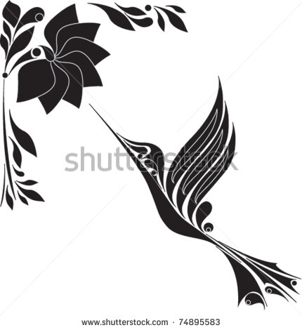 Illustration Of Hummingbird With Flower Black White Style 74895583 Jpg