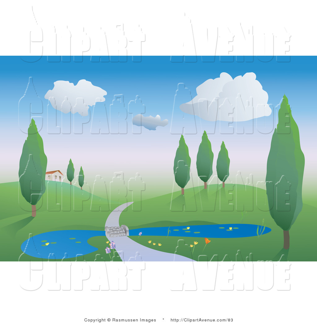 Larger Preview  Avenue Clipart Of A Country Driveway Road Crossing