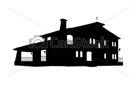 Of Old Style Big House Silhouette   Black And White Silhouette