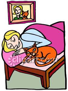 Sleeping In Bed Clipart A Woman Sleeping In A Bed Next To A Cat
