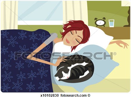 Stock Photography   Woman And Cat Sleeping On Bed  Fotosearch   Search