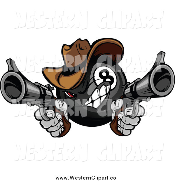 Vector Clip Art Of A Billiards Eight Ball Cowboy Pointing Two Pistols