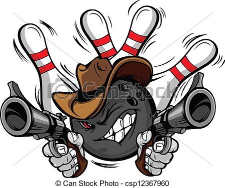 Vector   Cowboy Bowling Ball Cartoon Shootout   Stock Illustration