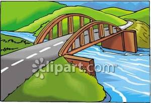 Wooden Arch Bridge Over A Creek   Royalty Free Clipart Picture