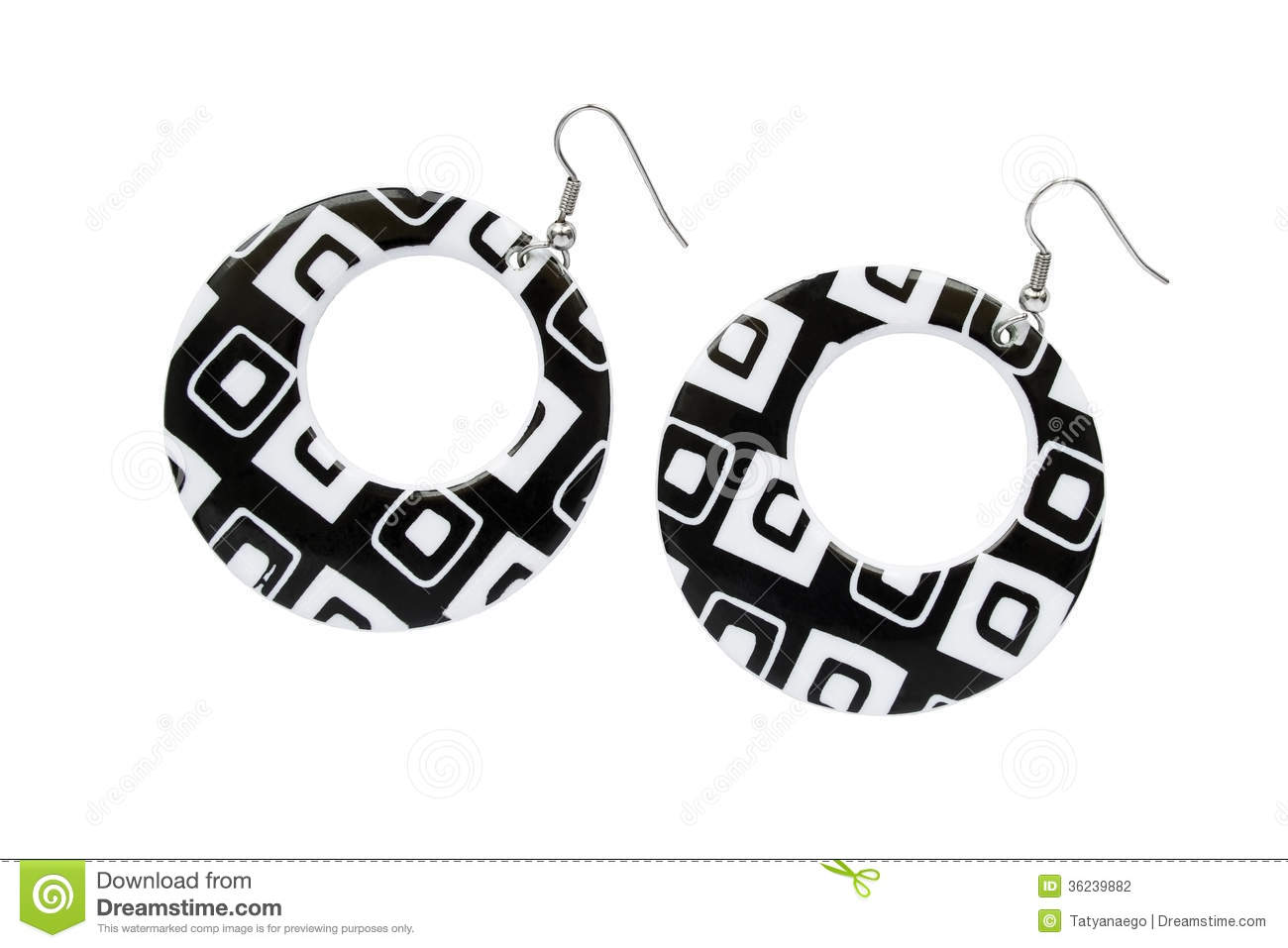 Big Stylish Black And White Round Earrings On White Background