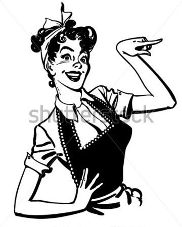 Browse   People   Pointing Housewife   Retro Clip Art Illustration
