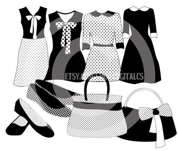 Clipart Fashion Clothes Black And White Girl Clip Art Polka Dots    