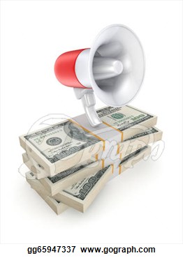 Clipart   Megaphone On A Stack Of Dollars   Stock Illustration