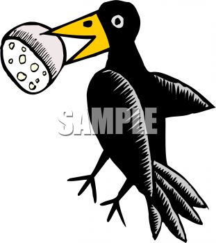 Clipart Of Black Bird Eating A Bread Roll   Foodclipart Com