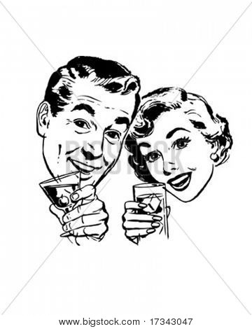 Couple With Cocktails Toasting   Retro Clip Art Stock Vector   Stock