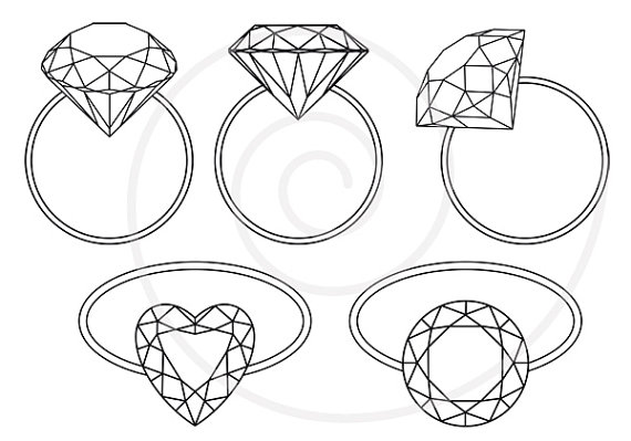 Diamond Rings Engagement Ring Digital Clipart Clip Art Set For
