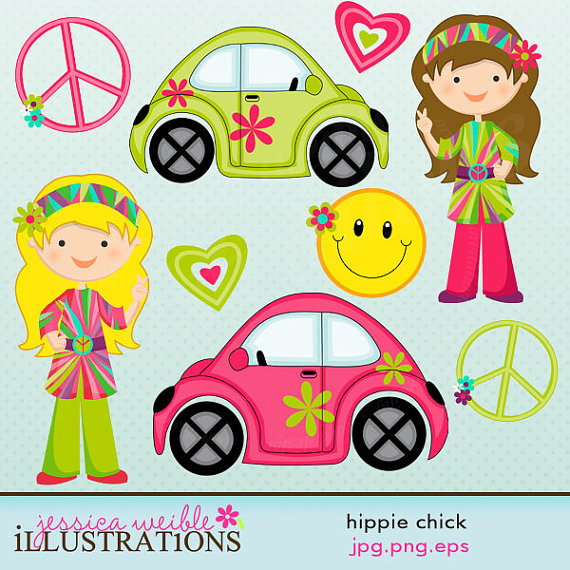 Hippie Chick Cute Digital Clipart For Card Design Scrapbooking And