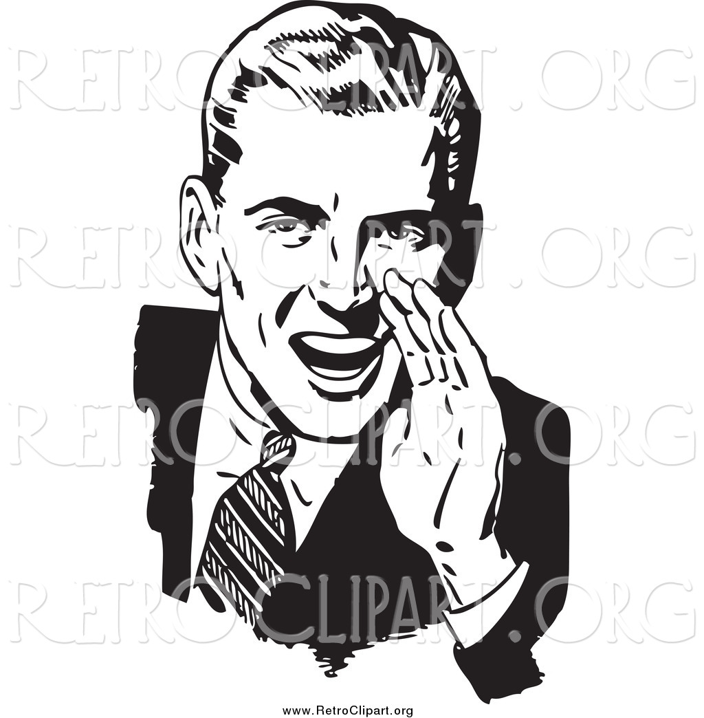 Larger Preview  Clipart Of A Retro Black And White Man Cupping His