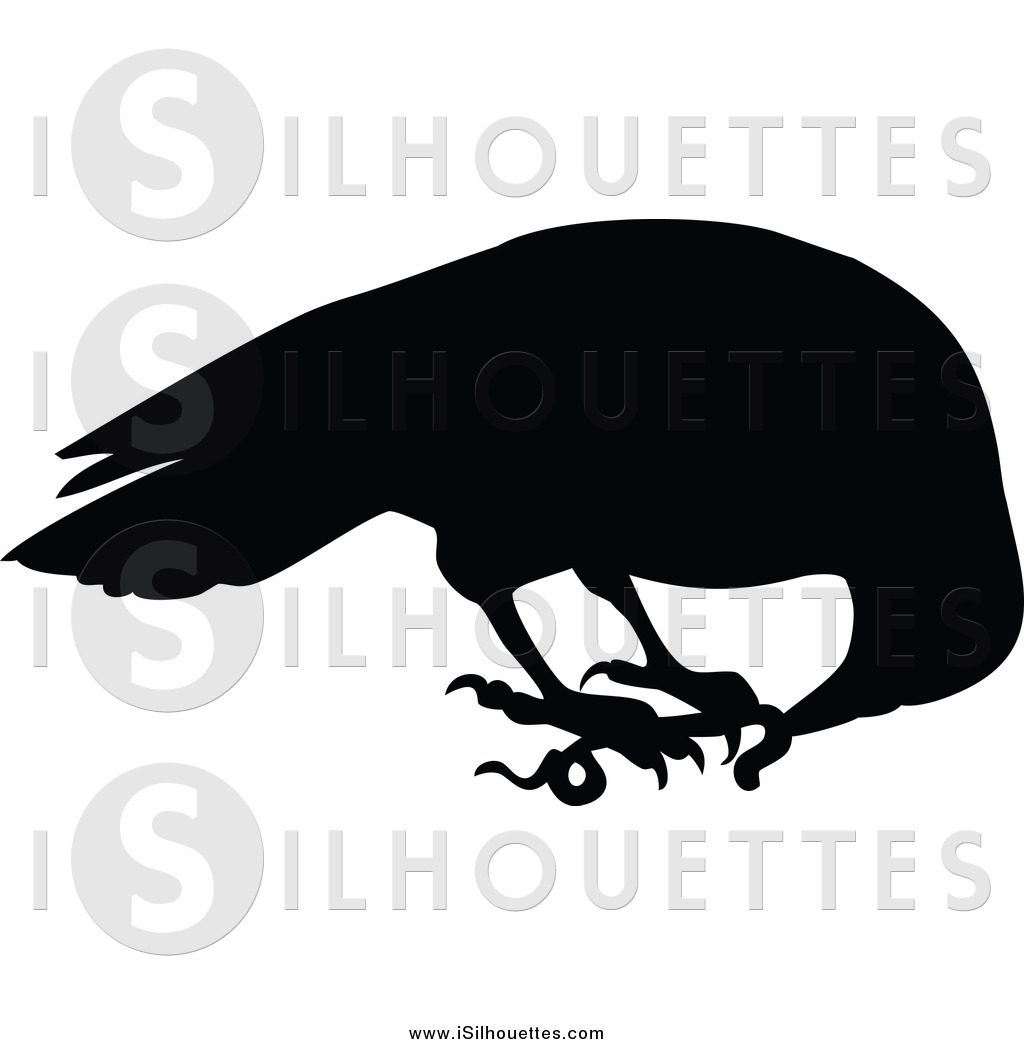 Larger Preview  Clipart Of A Silhouetted Raven Eating A Worm By Prawny