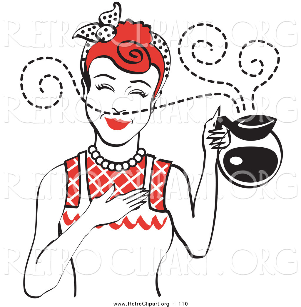 Larger Preview  Retro Clipart Of A Red Haired Waitress Woman Smelling    