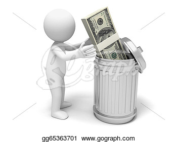 Man Throw A Bundle Of Dollars To A Dustbin  Clip Art Gg65363701