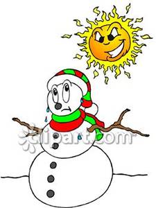 Mean Sun Melting A Snowman   Royalty Free Clipart Picture