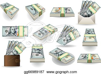 Of One Hundred Dollars Banknotes  Clipart Drawing Gg66989187   Gograph