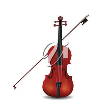Picture Of A Cello And Bow In An Upright Position On A White