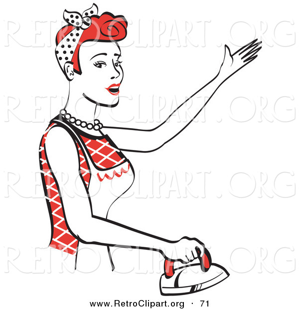Retro Clipart Of A Happy Red Haired Housewife Or Maid Woman Singing