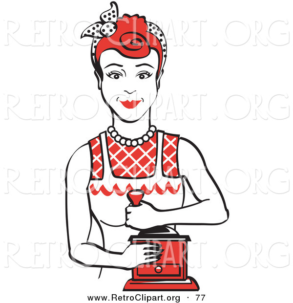 Retro Clipart Of A Smiling Red Haired Housewife Or Maid Woman Facing    