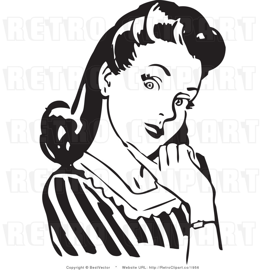     Retro Vector Clip Art Of A Thoughtful Housewife By Bestvector    1956