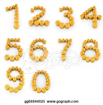 Set Of The Numbers 1234567890 Of Gold Coins With Dollar Sign