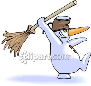 Snowman Throwing His Broom   Royalty Free Clipart Picture