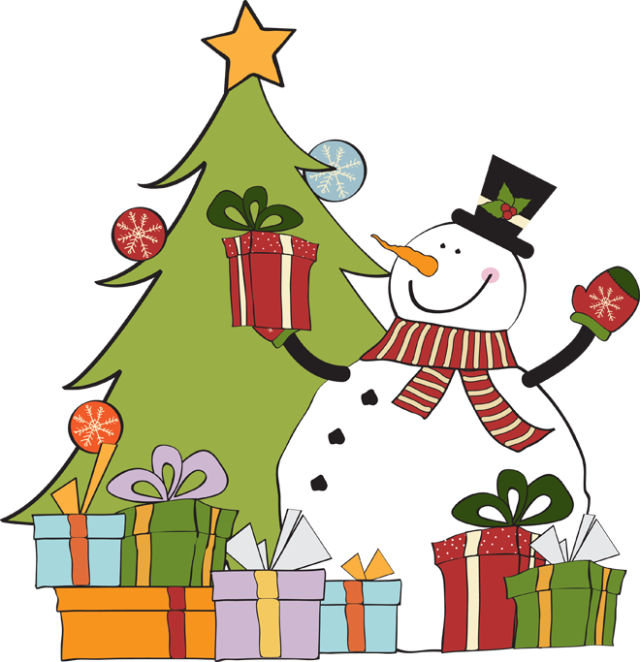 Snowman Tree And Gifts Png   Dixie Allan