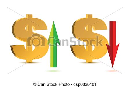 Vector   Raising And Falling Dollar Sign   Stock Illustration Royalty