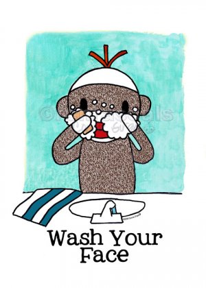 Wash Your Face Sock Monkey Bath Room Reminders 4 X 6 Print