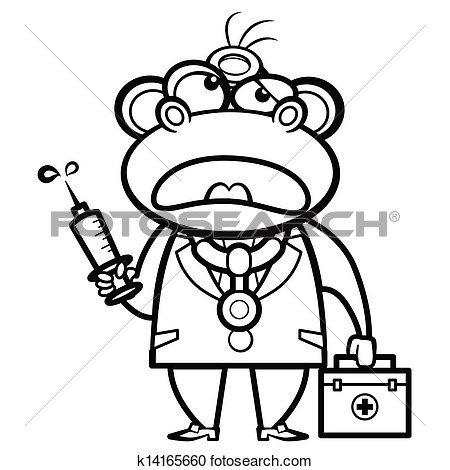 Cartoon Monkey Doctor With First Aid Kit And Syringe View Large Clip