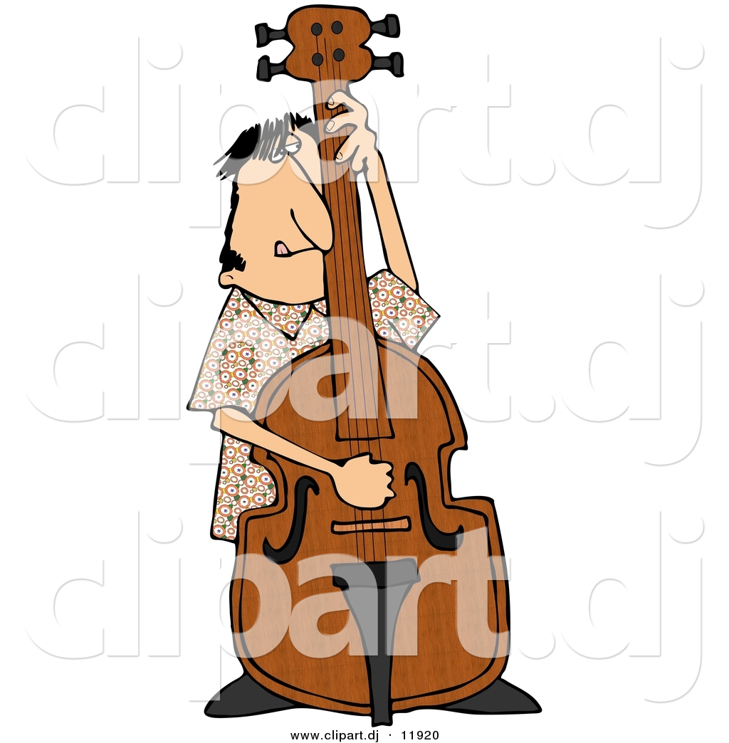 Clipart Of A Cartoon Guy Playing His Bass