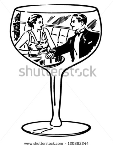 Couple In Wine Glass   Retro Clipart Illustration   120882244