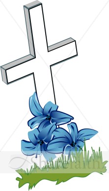 Cross With Blue Flowers And Grass   Cross Clipart