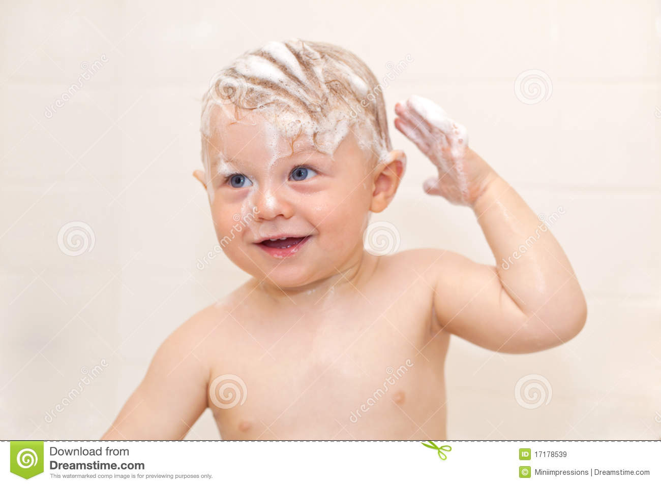 Cute Baby Boy Washing His Hair Royalty Free Stock Images   Image