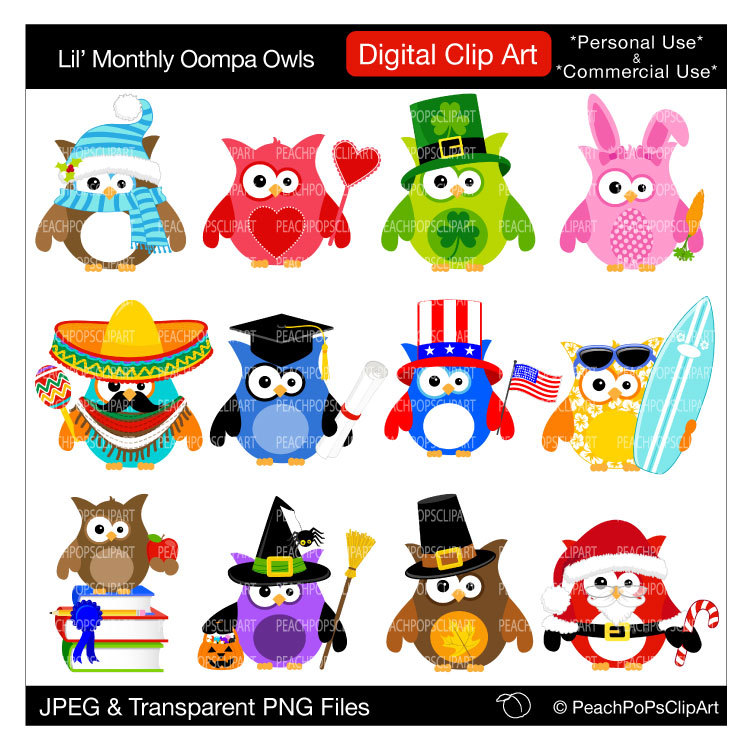 Cute Holiday Owls Clipart Digital Christmas By Peachpopsclipart